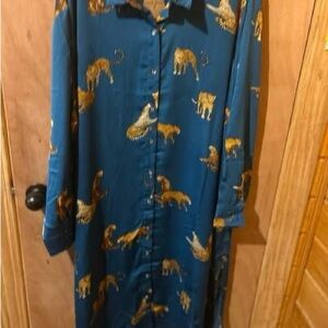 Umgee Blue Maxi Dress with Animal Print